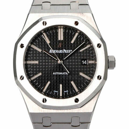 Audemars Piguet Royal Oak 15400ST aus Edelstahl mit schwarzem Zifferblatt und Armband, poliert und satiniert, Automatikwerk.