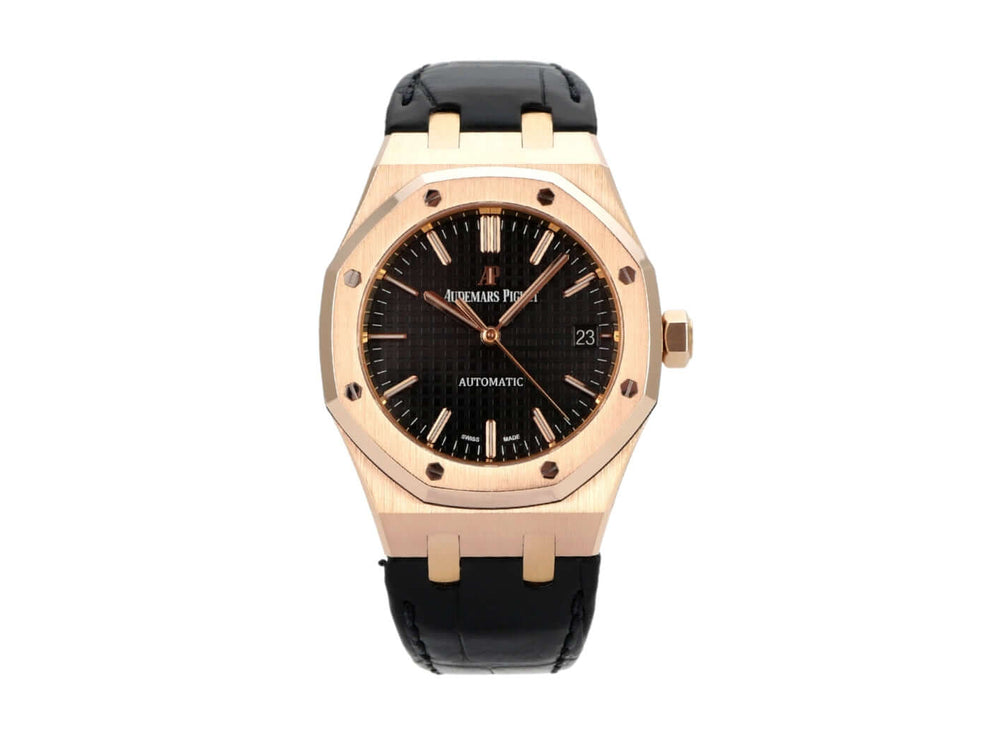 Audemars Piguet Royal Oak 15450OR.OO.D002CR.01, roségold, schwarzes Zifferblatt, Krokodilleder Armband, 37 mm Gehäuse