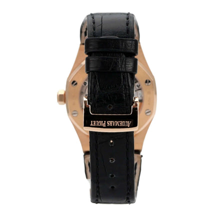 Audemars Piguet Royal Oak 15450OR.OO.D002CR.01 Roségold Uhr mit schwarzem Krokodillederarmband.