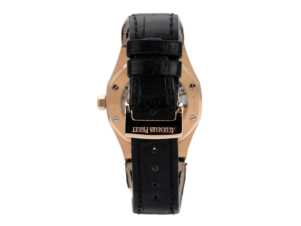 Audemars Piguet Royal Oak 15450OR.OO.D002CR.01 Roségold Uhr mit schwarzem Krokodillederarmband.