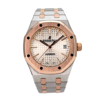 Audemars Piguet Royal Oak 15450SR.OO.1256SR.01 Automatik mit Edelstahl- und Roségold-Gehäuse, silberfarbenem Zifferblatt.