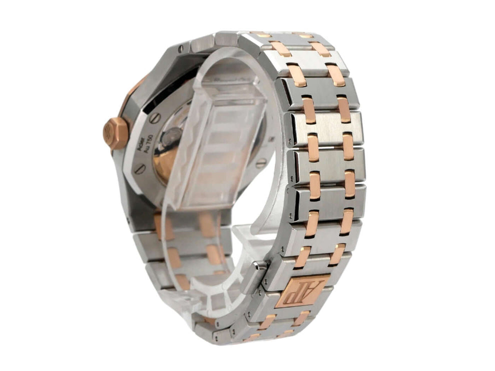 Audemars Piguet Royal Oak 15450SR.OO.1256SR.01 Uhr mit Edelstahl und Roségold-Armband, Rückansicht.