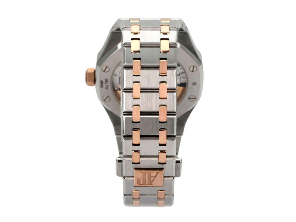 Audemars Piguet Royal Oak 15450SR.OO.1256SR.01 mit Edelstahl- und Roségoldarmband, seitliche Ansicht der Uhr.