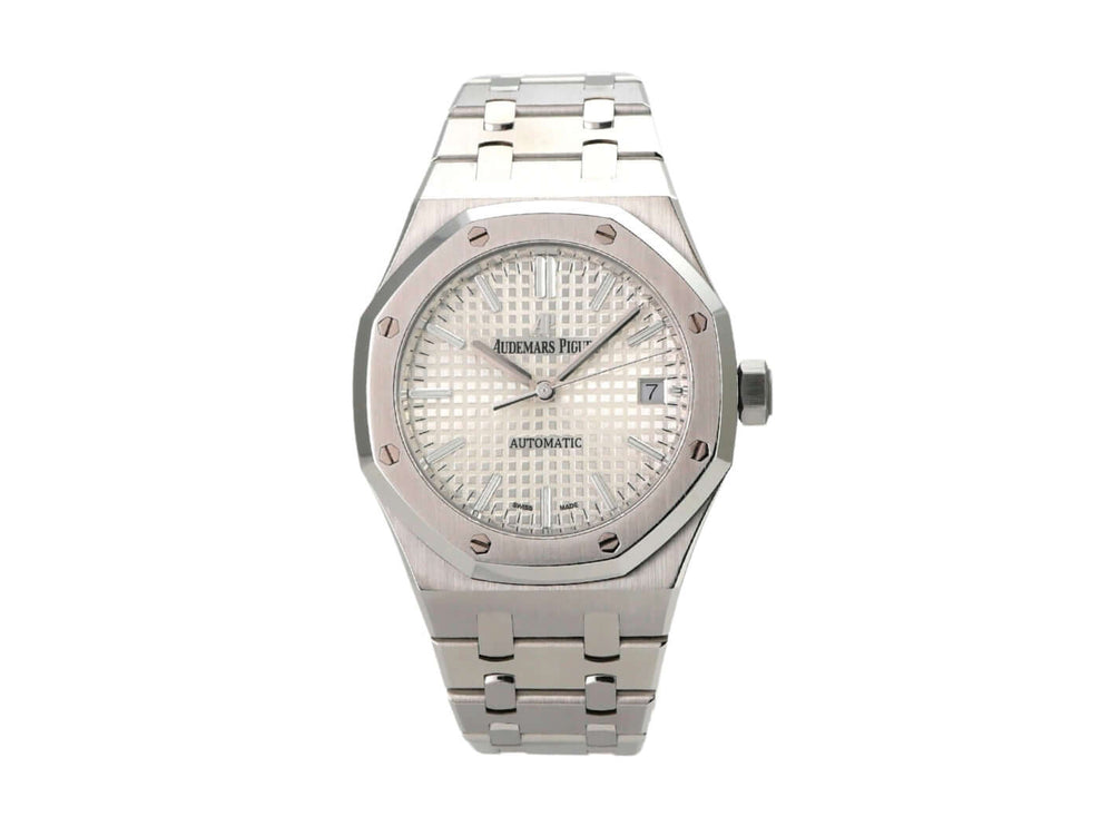 Audemars Piguet Lady Royal Oak 15450ST.OO.1256ST.01 Edelstahl-Uhr mit silberfarbenem Zifferblatt und Automatikwerk.
