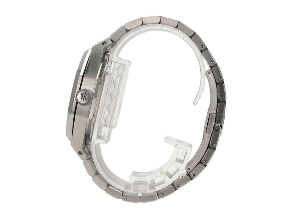 Audemars Piguet Royal Oak Lady 15450ST.OO.1256ST.01 Uhr, Edelstahlarmband, elegantes Design, seitliche Ansicht.