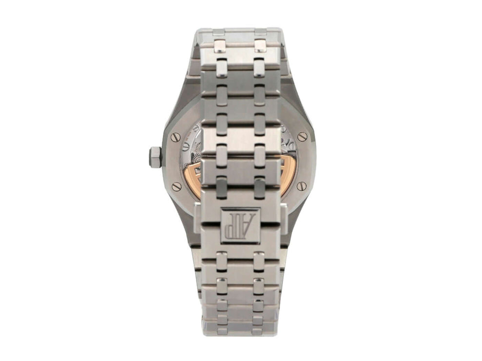 Audemars Piguet AP Royal Oak 15500ST.OO.1220ST.04 Rückansicht mit Edelstahlband und Gehäuse.