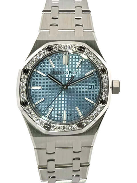Audemars Piguet Royal Oak 15551ST.ZZ.1356ST.04, Edelstahlgehäuse, Diamantlünette, blaues Zifferblatt, Edelstahlarmband