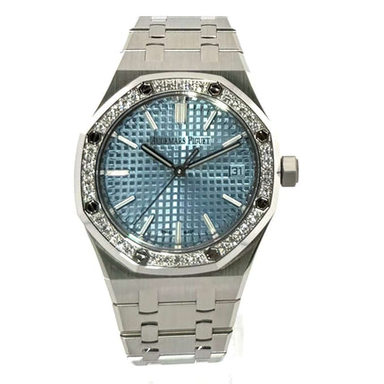 Audemars Piguet Royal Oak Ref. 15551ST.ZZ.1356ST.04 Edelstahlgehäuse, blaues Zifferblatt, Diamantlünette, Automatikuhr, 37 mm Gehäusedurchmesser