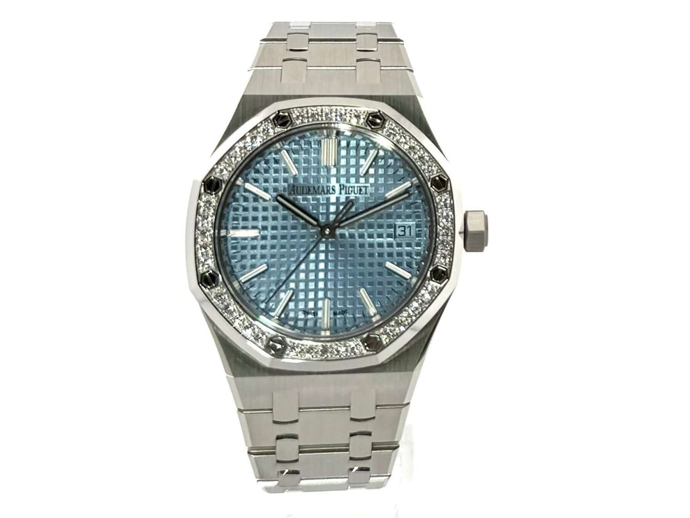 Audemars Piguet Royal Oak Ref. 15551ST.ZZ.1356ST.04 Edelstahlgehäuse, blaues Zifferblatt, Diamantlünette, Automatikuhr, 37 mm Gehäusedurchmesser