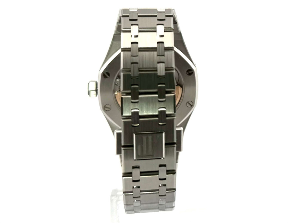 Rückansicht der Audemars Piguet Royal Oak 15551ST.ZZ.1356ST.04 mit Edelstahlarmband und Faltschließe.