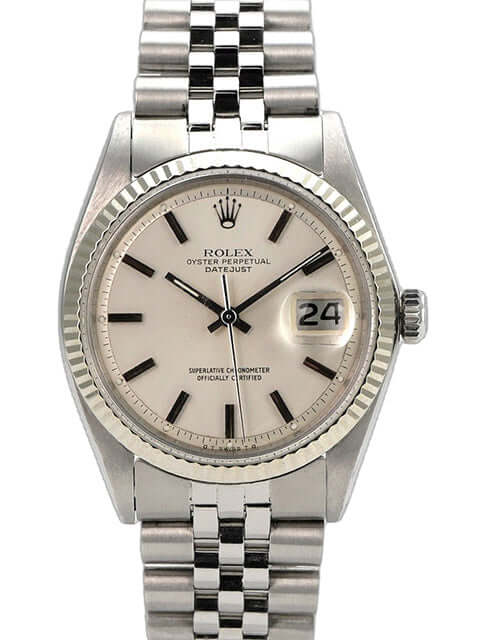 Rolex Datejust 36 Silber 1601 Jubile-Band, Edelstahl, silbernes Zifferblatt, Datumsanzeige und geriffelte Lünette
