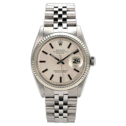 Rolex Datejust 36 Silber 1601 Jubile-Band mit silbernem Zifferblatt, Edelstahlgehäuse und Datumsanzeige