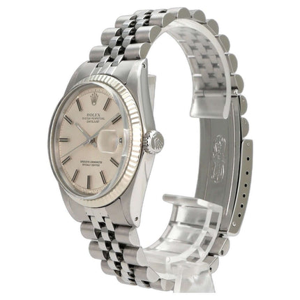 Rolex Datejust 36 Silber 1601 Jubile-Band, silberne Luxusuhr mit Edelstahlgehäuse und Automatikwerk