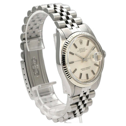 Rolex Datejust 36 Silber 1601 Jubile-Band, Edelstahlarmband mit silbernem Zifferblatt und geriffelter Lünette