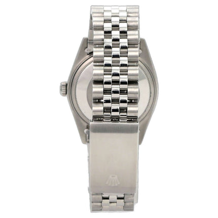 Rolex Datejust 36 Silber 1601 Jubile-Band, Rückansicht mit Edelstahlgehäuse und Jubile-Band