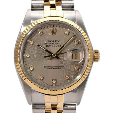 Rolex Datejust 36 Edelstahl Gelbgold 16013 Stahl Jubile Diamant, Rolex Datejust mit Diamant-Zifferblatt und Jubilearmband