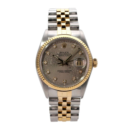Rolex Datejust 36 Edelstahl Gelbgold 16013 Stahl Jubile Diamant mit Diamantzifferblatt und Datum