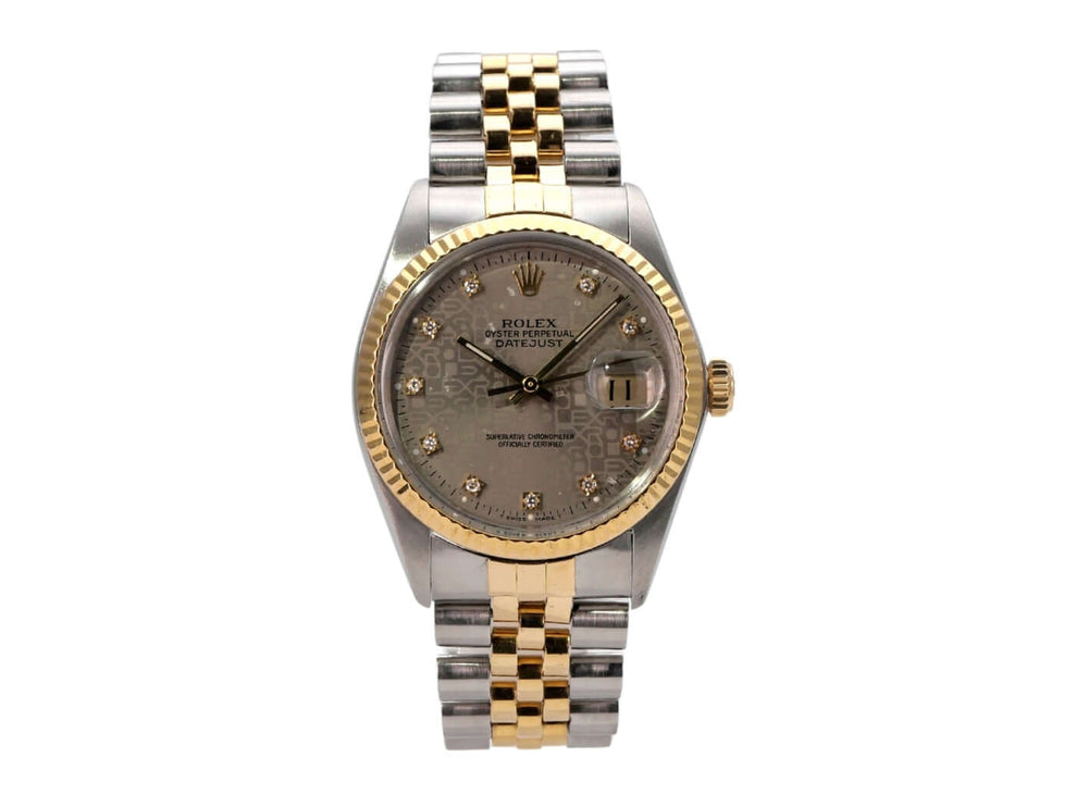 Rolex Datejust 36 Edelstahl Gelbgold 16013 Stahl Jubile Diamant mit Diamantzifferblatt und Datum