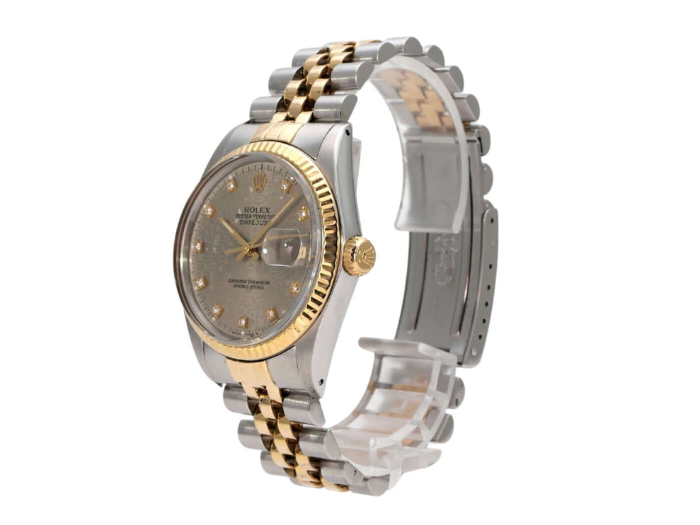 Rolex Datejust 36 Edelstahl Gelbgold 16013 Stahl Jubile Diamant mit Goldlünette und Diamant-Zifferblatt