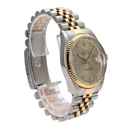 Rolex Datejust 36 Edelstahl Gelbgold 16013 Stahl Jubile Diamant mit Diamant-Zifferblatt und goldener Lünette