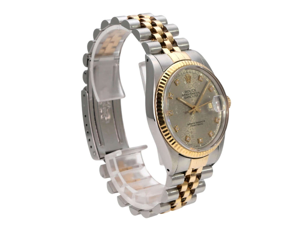 Rolex Datejust 36 Edelstahl Gelbgold 16013 Stahl Jubile Diamant mit Diamant-Zifferblatt und goldener Lünette