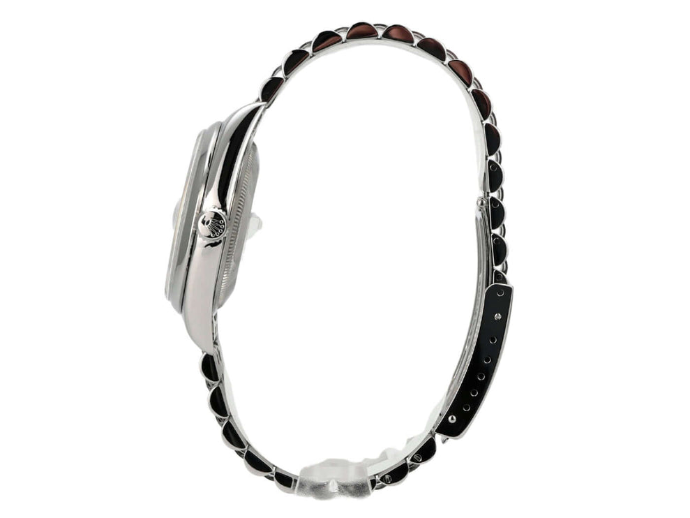 Rolex Datejust 36 Edelstahl 16200 Weiß Jubile-Band seitliche Ansicht des Gehäuses und Armbands