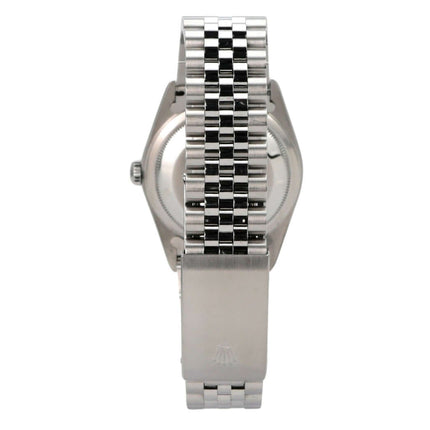 Rolex Datejust 36 Edelstahl 16200 Weiß Jubile-Band mit satiniertem Jubile-Edelstahlband und Edelstahlgehäuse.