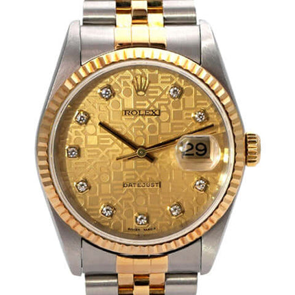 Rolex Datejust 36 Edelstahl Gelbgold 16233 mit champagnerfarbenem Diamant-Zifferblatt und Jubilé-Armband