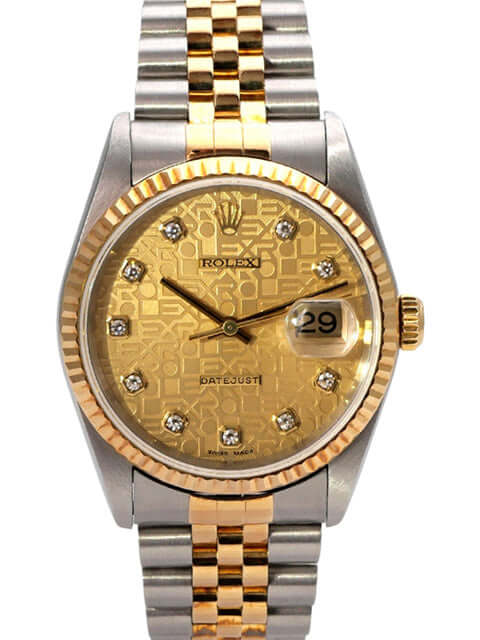 Rolex Datejust 36 Edelstahl Gelbgold 16233 mit champagnerfarbenem Diamant-Zifferblatt und Jubilé-Armband