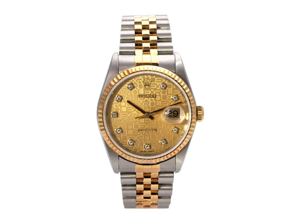 Rolex Datejust 36 Edelstahl Gelbgold 16233 mit champagnerfarbenem Diamant-Zifferblatt und Jubilé-Armband
