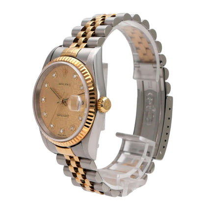 Rolex Datejust 36 Edelstahl Gelbgold 16233 mit champagnerfarbenem Zifferblatt und Diamanten