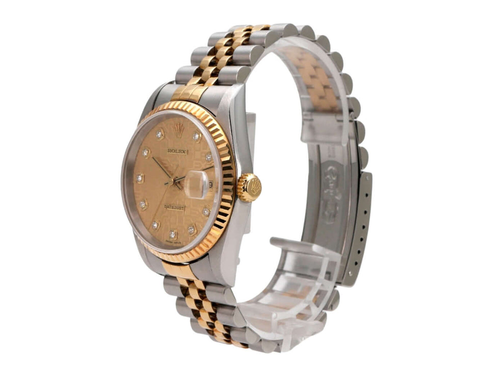 Rolex Datejust 36 Edelstahl Gelbgold 16233 mit champagnerfarbenem Zifferblatt und Diamanten