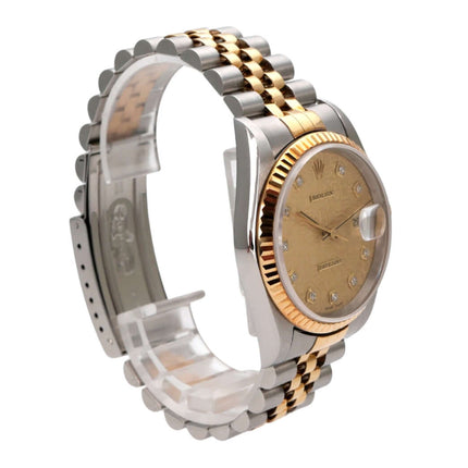 Rolex Datejust 36 Edelstahl Gelbgold 16233 mit champagnerfarbenem Zifferblatt und Diamanten, Luxus-Armbanduhr