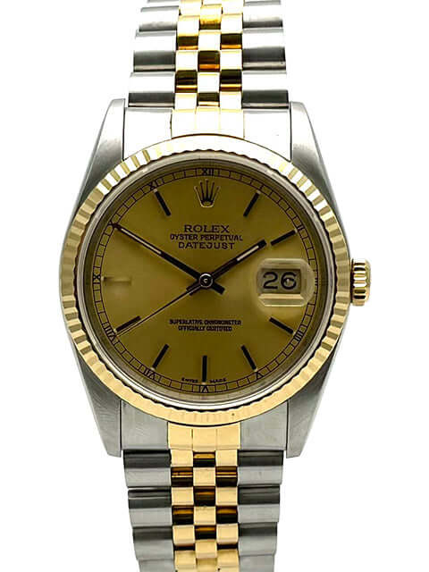 Rolex Datejust 36 Edelstahl Gelbgold 16233 Champagner Zifferblatt und Jubile-Band