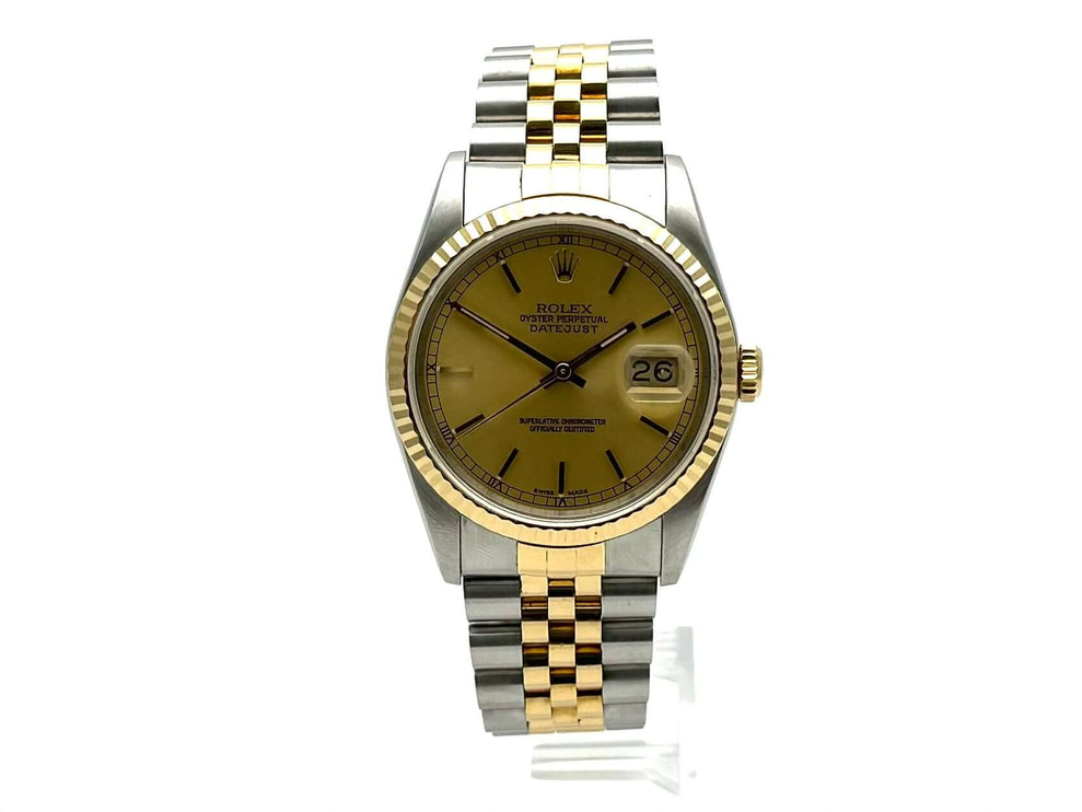 Rolex Datejust 36 Edelstahl Gelbgold 16233 Champagner Zifferblatt Jubile-Band Vorderansicht