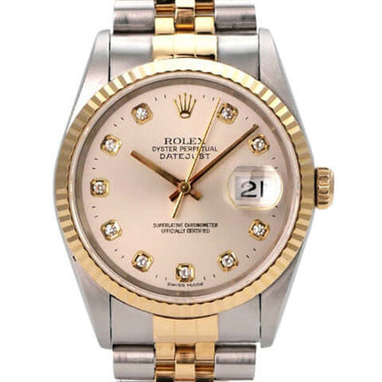Rolex Datejust 36 Edelstahl Gelbgold 16233 Silber Diamant Jubile-Band, silbernes Diamant-Zifferblatt