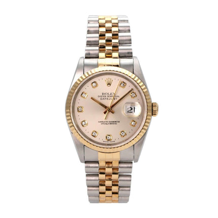Rolex Datejust 36 Edelstahl Gelbgold 16233 Silber Diamant Jubile-Band mit silbernem Zifferblatt