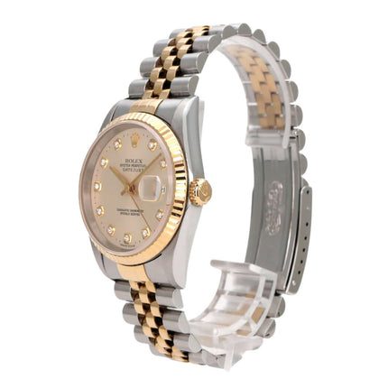 Rolex Datejust 36 Edelstahl Gelbgold 16233 Silber Diamant Jubile-Band, Vintage Armbanduhr