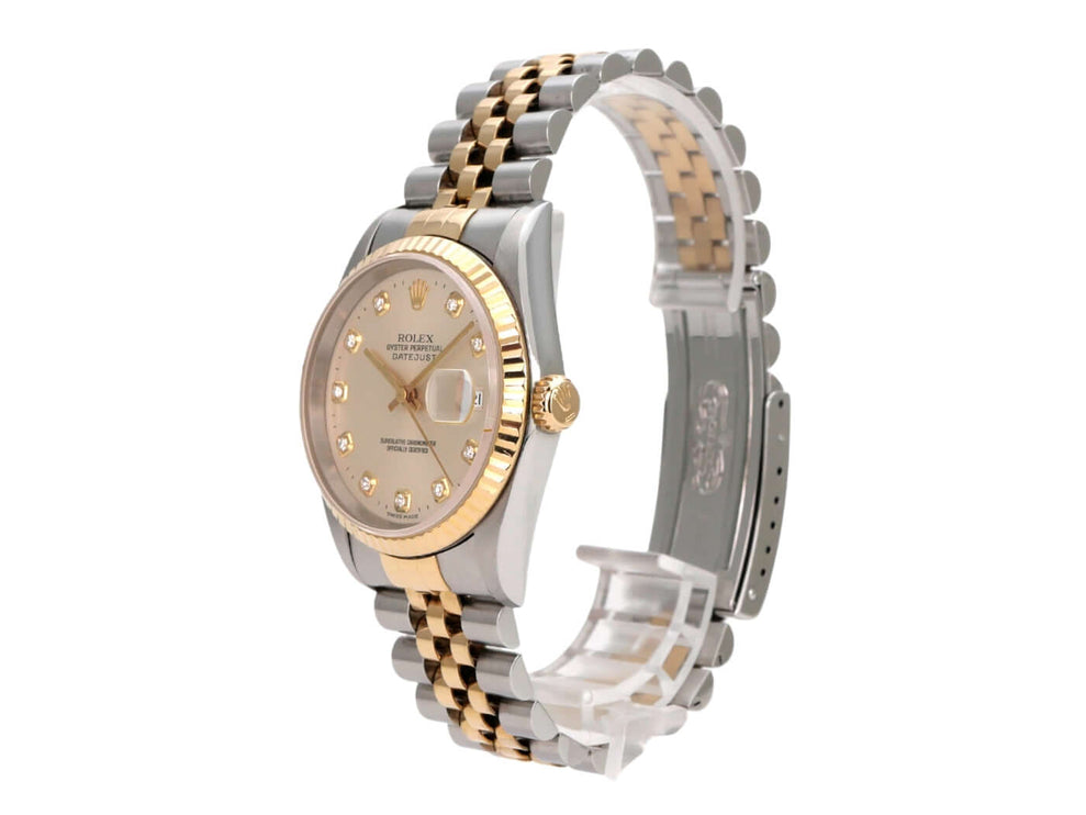 Rolex Datejust 36 Edelstahl Gelbgold 16233 Silber Diamant Jubile-Band, Vintage Armbanduhr