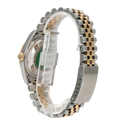 Rolex Datejust 36 Edelstahl Gelbgold 16233 Silber Diamant Jubile-Band, Rückansicht mit Jubilé-Armband