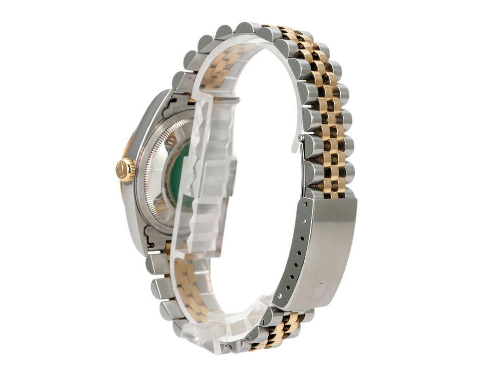 Rolex Datejust 36 Edelstahl Gelbgold 16233 Silber Diamant Jubile-Band, Rückansicht mit Jubilé-Armband