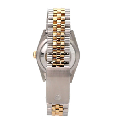 Rolex Datejust 36 Edelstahl Gelbgold 16233 Silber Diamant Jubile-Band, Rückansicht mit Jubilé-Armband