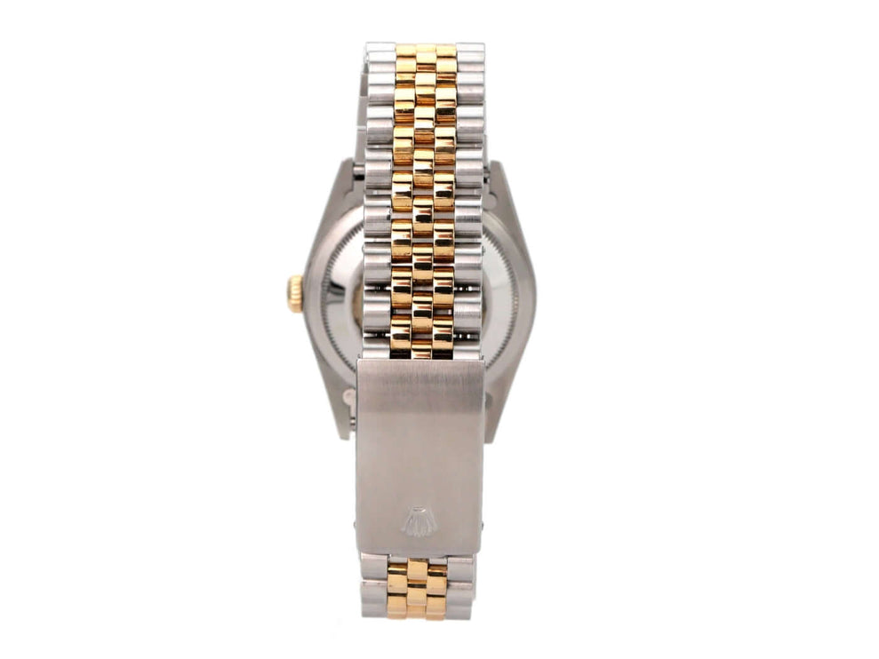 Rolex Datejust 36 Edelstahl Gelbgold 16233 Silber Diamant Jubile-Band, Rückansicht mit Jubilé-Armband