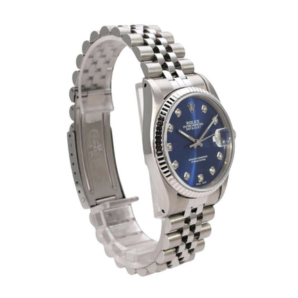 Rolex Datejust 36 Ref. 16234 Blau Diamant Jubile-Band mit blauem Zifferblatt und Jubile Edelstahl Armband