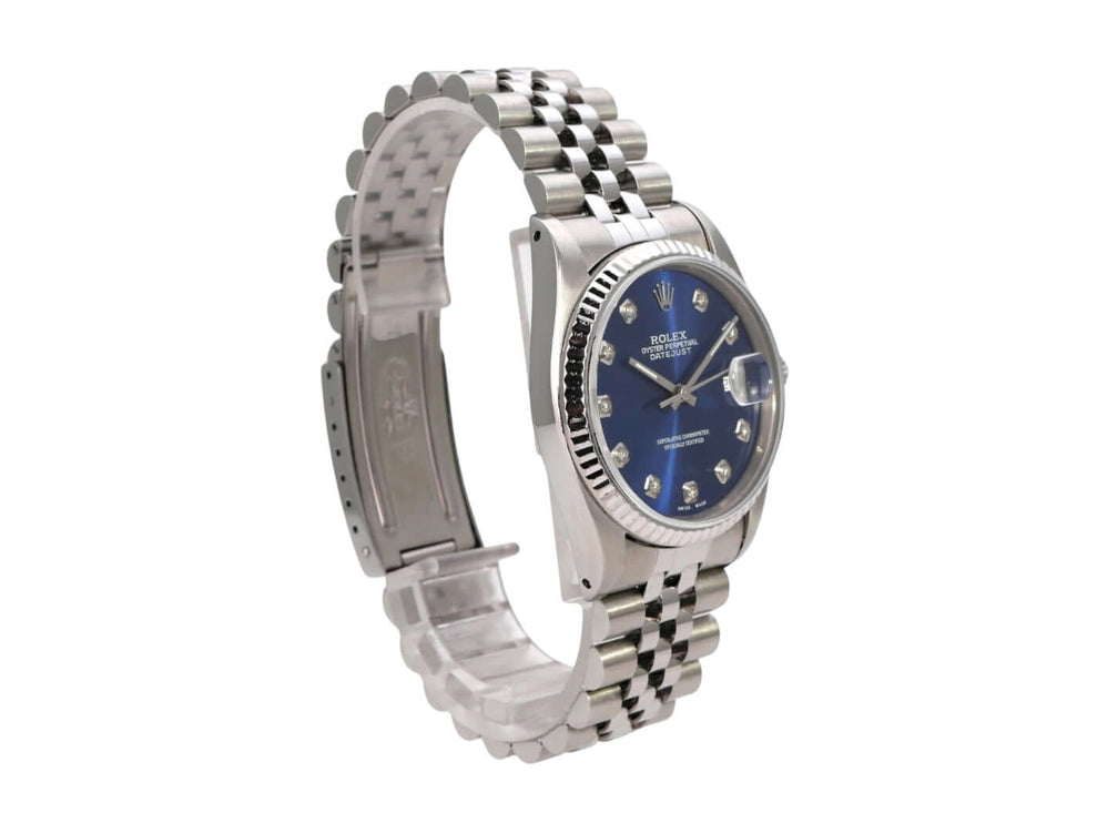 Rolex Datejust 36 Ref. 16234 Blau Diamant Jubile-Band mit blauem Zifferblatt und Jubile Edelstahl Armband