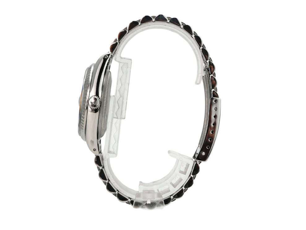 Rolex Datejust 36 Ref. 16234 Blau Diamant Jubile-Band seitliche Ansicht mit Edelstahlgehäuse und Jubile-Armband