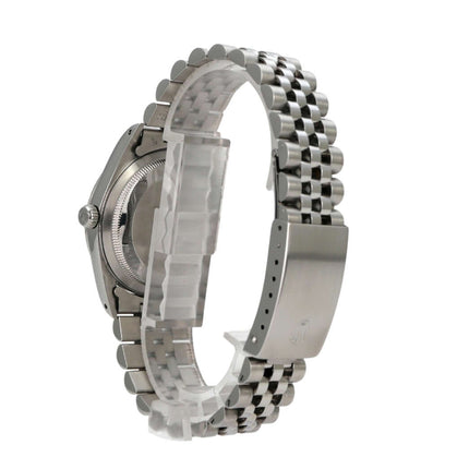 Rolex Datejust 36 Ref. 16234 Blau Diamant Jubile-Band seitliche Ansicht mit Edelstahl-Armband
