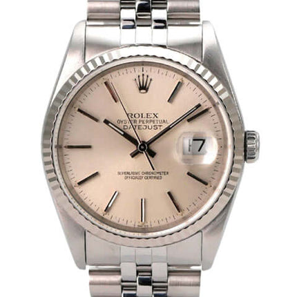 Rolex Datejust 36 Ref. 16234 Silber Jubile-Band mit silberfarbenem Zifferblatt und Jubilé-Armband