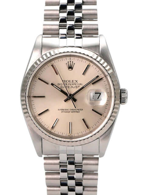 Rolex Datejust 36 Ref. 16234 Silber Jubile-Band mit silberfarbenem Zifferblatt und Jubilé-Armband