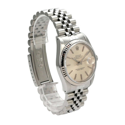 Rolex Datejust 36 Ref. 16234 Silber Jubile-Band mit silberfarbenem Zifferblatt und Jubilé-Edelstahl-Armband.